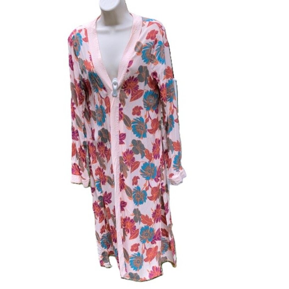 FOREVER 21 Flowy Bohemian Sheer Floral Kimono Duster Cover Up Womens Large